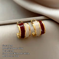 "2024 Vintage Style Wine Red Contrasting Half Circle Enamel Earrings"